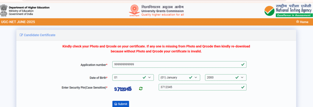 UGC NET June 2025 Certificates
