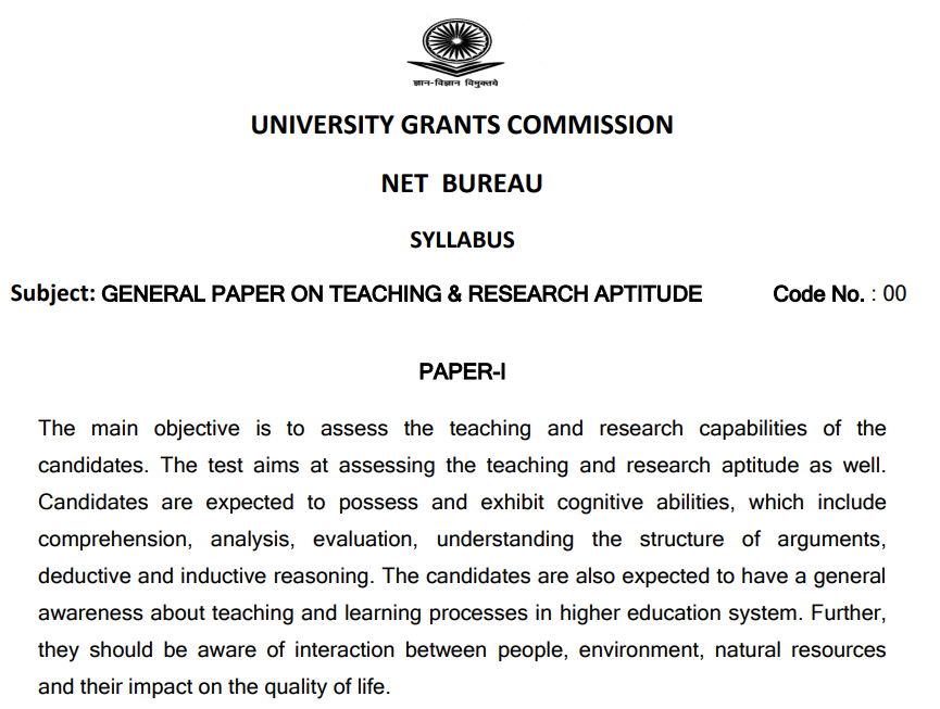 UGC NET Paper 1 Syllabus